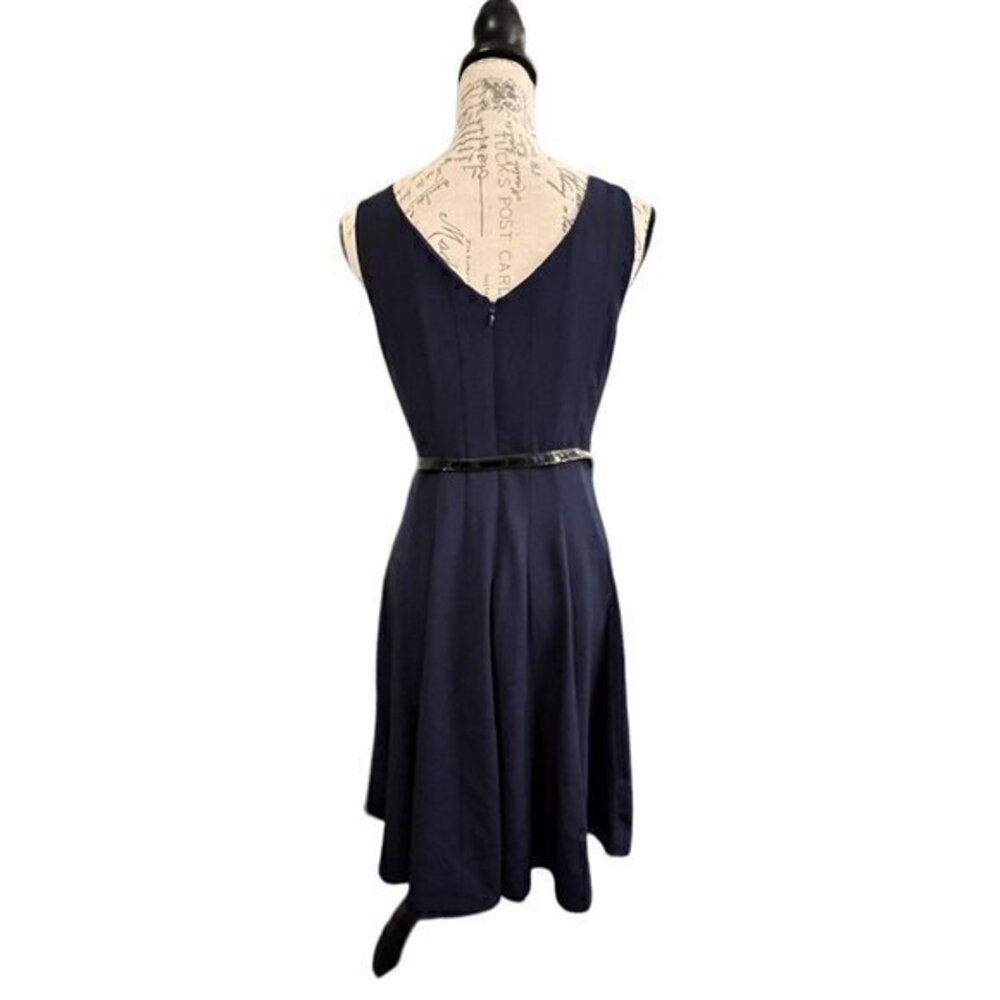 NY&C Womens Fit & Flare Dress Size 4 Sleeveless Belted Lined Full Skirt Blue EUC - Picture 7 of 15